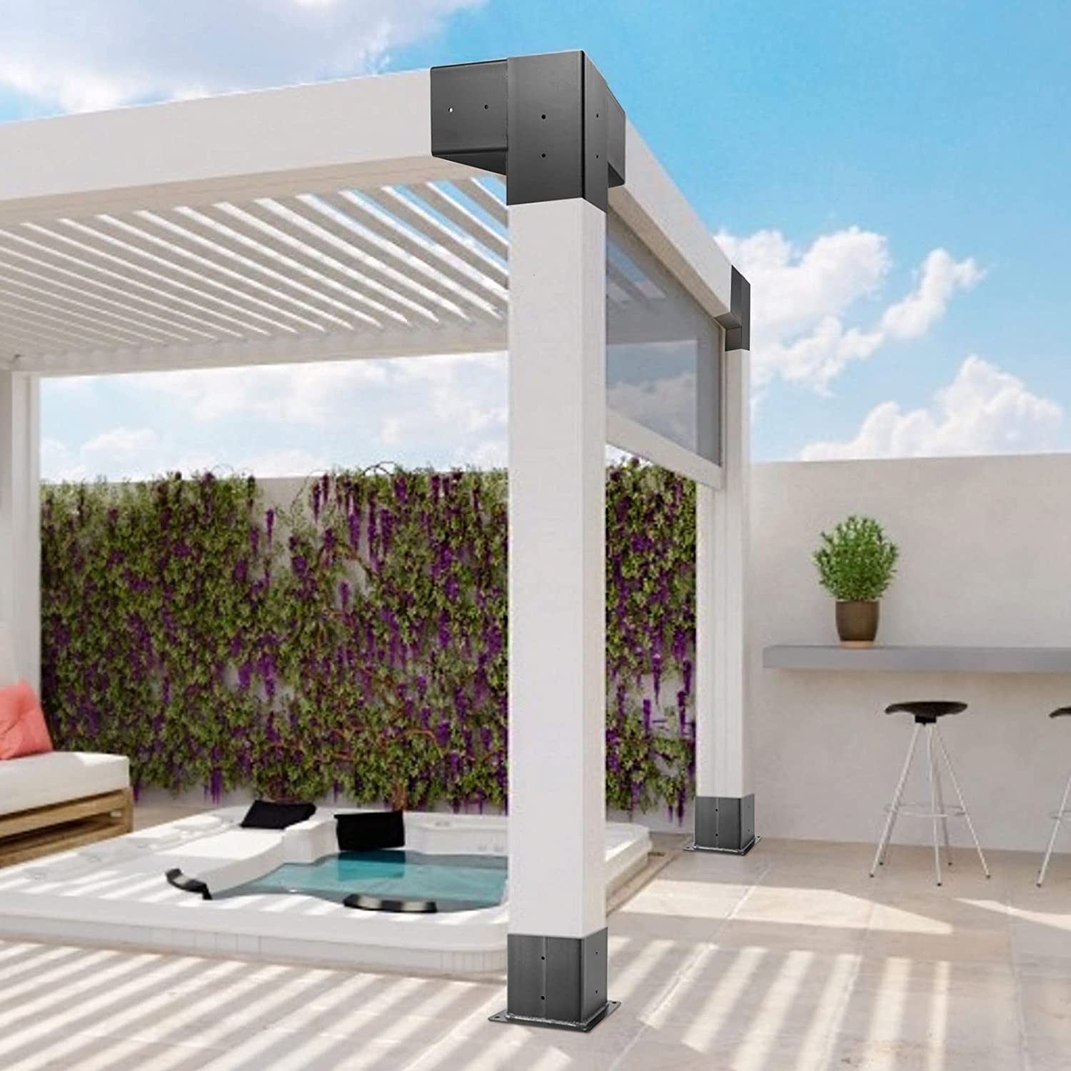 OEM ODM Sheet Metal Fabrication Pergola Base Plate With Powder Coated Triangle Bracket