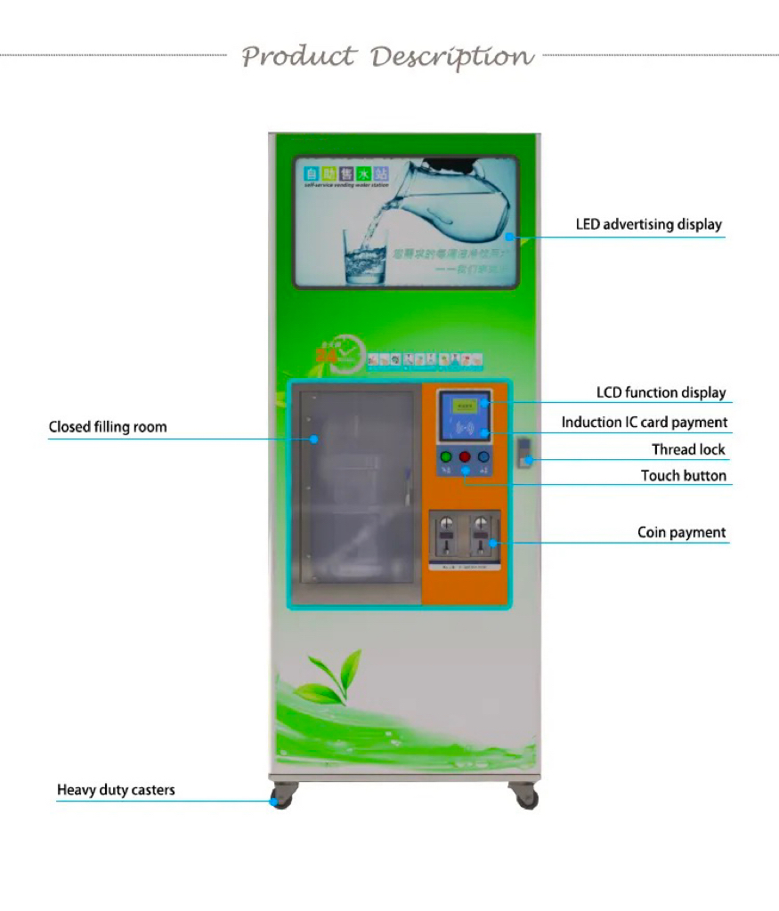 Reverse Osmosis Drinking Water Vending Machine Coin Operated With 9 Stages Filtration