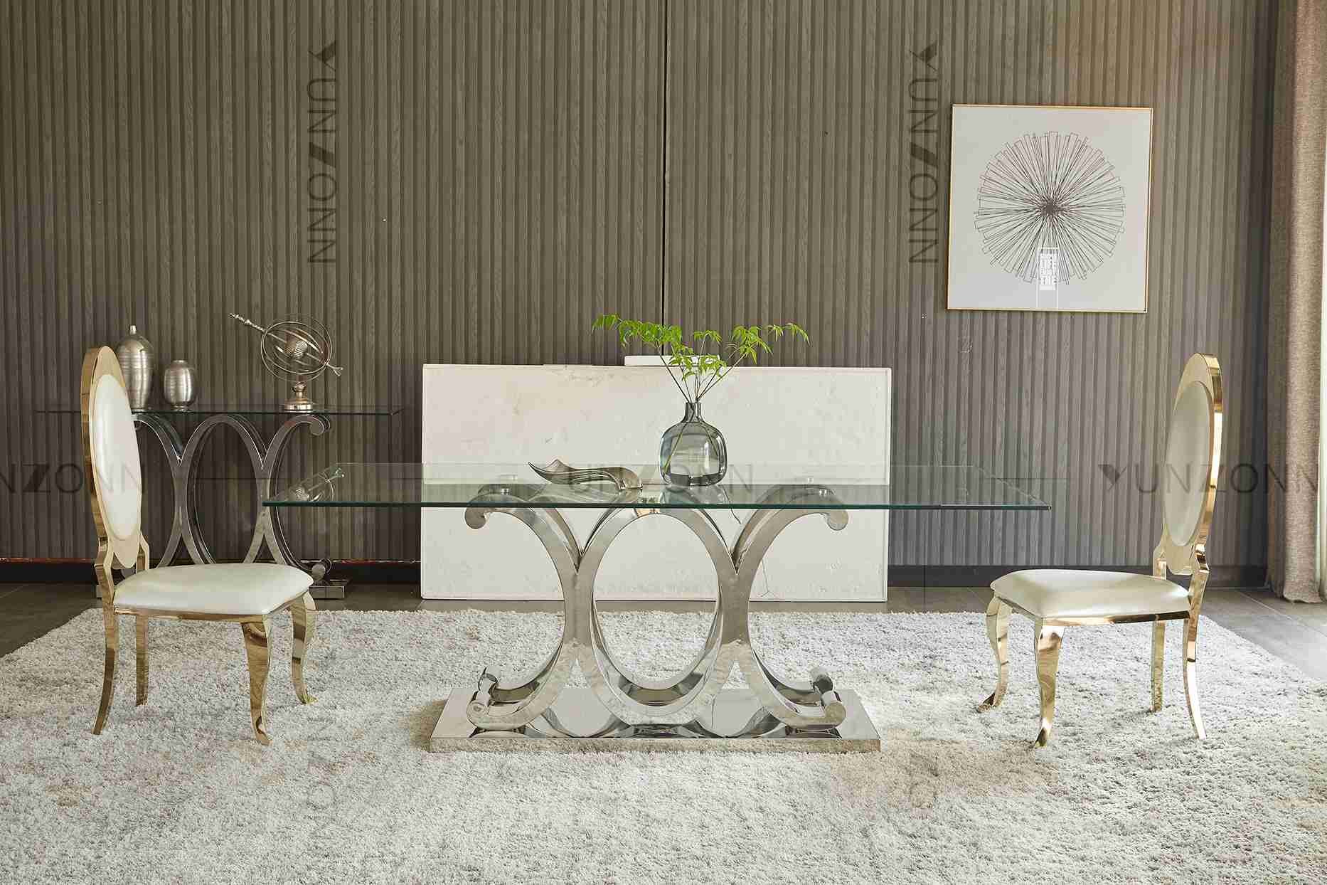 Modern 10 Seaters SS Dining Table With Tempered Glass Removable
