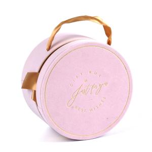 China Cardboard Pink Round Packaging Box With Ribbon Wedding Celebration on sale