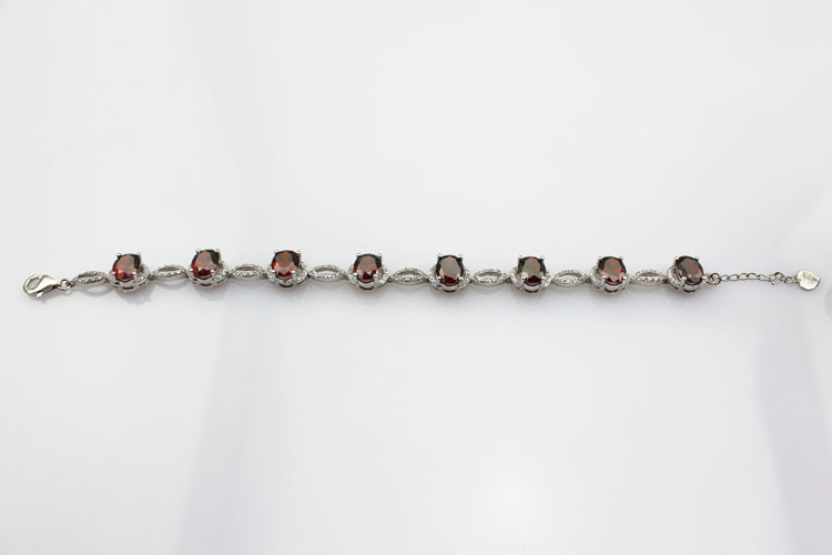 Women Jewelry 925 Silver Created 7x9mm Oval Garnet Cubic Zircon Tennis Bracelet(B05RED)