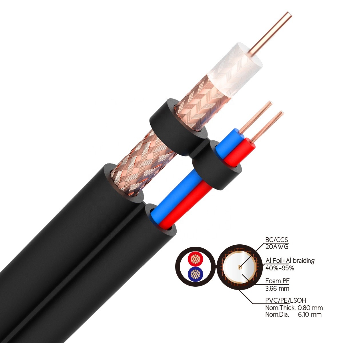 95% Braided CCTV Siamese Cable For Security Camera
