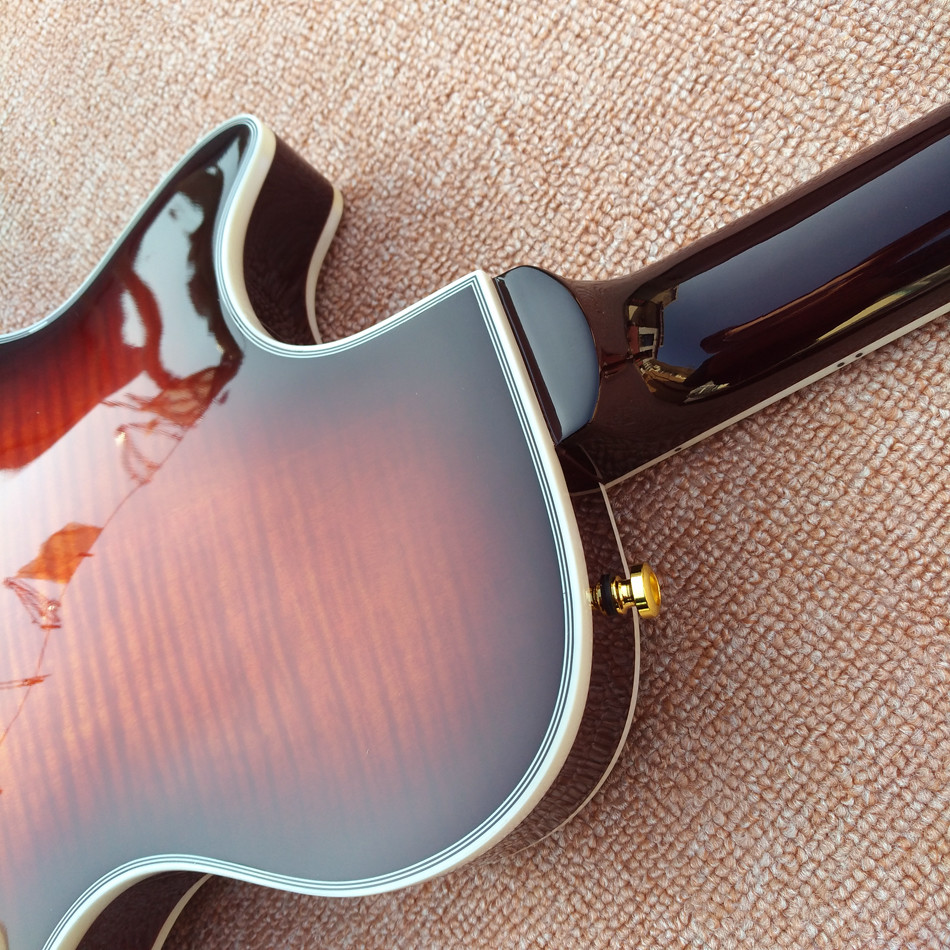 High quality custom LP Semi Hollow body Electric Guitar with F holes, Flame Maple Top & Back LP Electric guitar