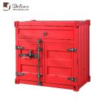 Red Metal Distressed Shipping Container Side Table With Drawers Living Room