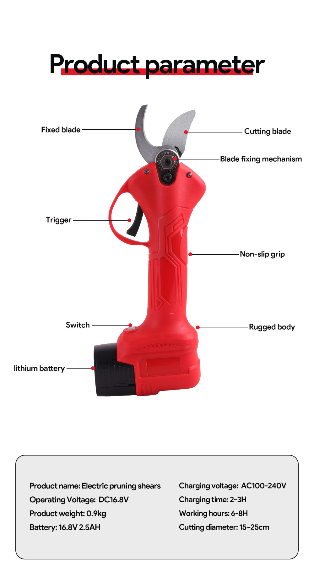 Swansoft 16.8V 2.5CM Battery Cordless Orchard Vineyard Pruner Trimming Scissors Garden Electric Pruning Shears