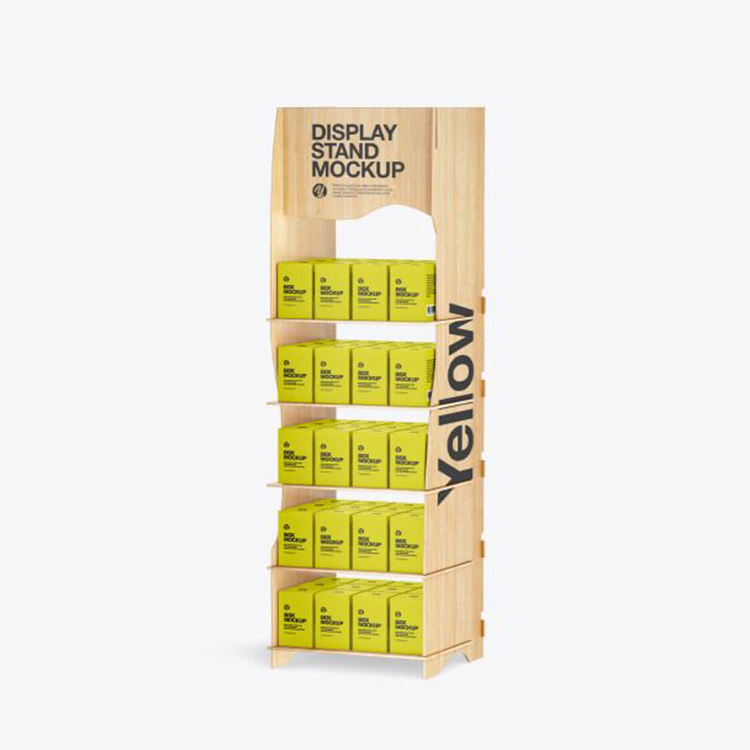 Box Beverages Floor Standing Display Stands Wood Display Stand With Shelves