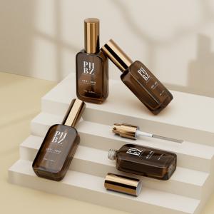 Quality 8.45oz Brown Glass Foundation Bottles Square Lotion Dispenser Container wholesale