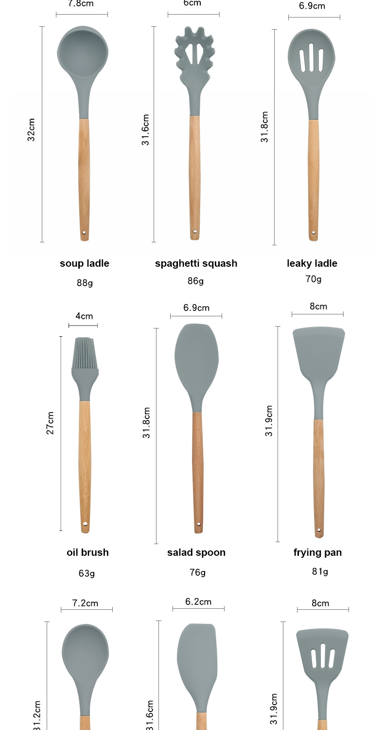 12 pcs Silicone shovel spoon wooden kitchenware kitchen utensil sets
