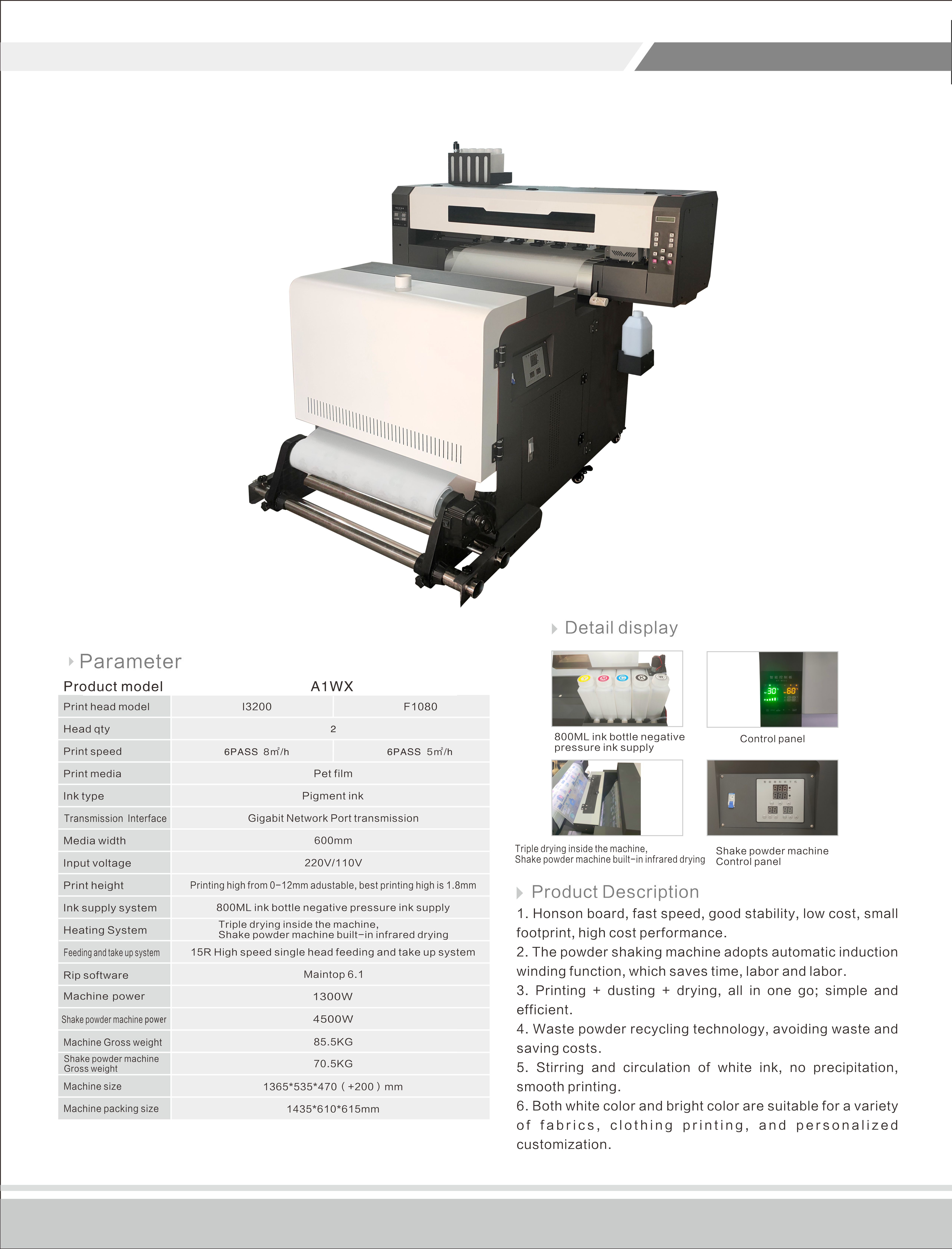 600mm Print Dimension Multicolor 24inch All in One Inkjet Printer for DTF T-Shirt Printing