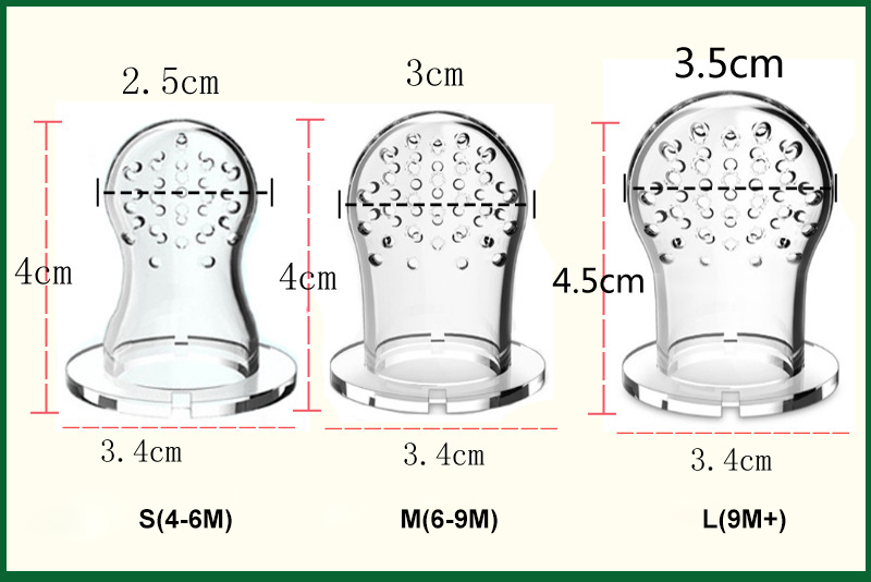Small Tapered Type Silicone Baby Fruit Pacifier Feeder Small Mouth For Vegetable Bite