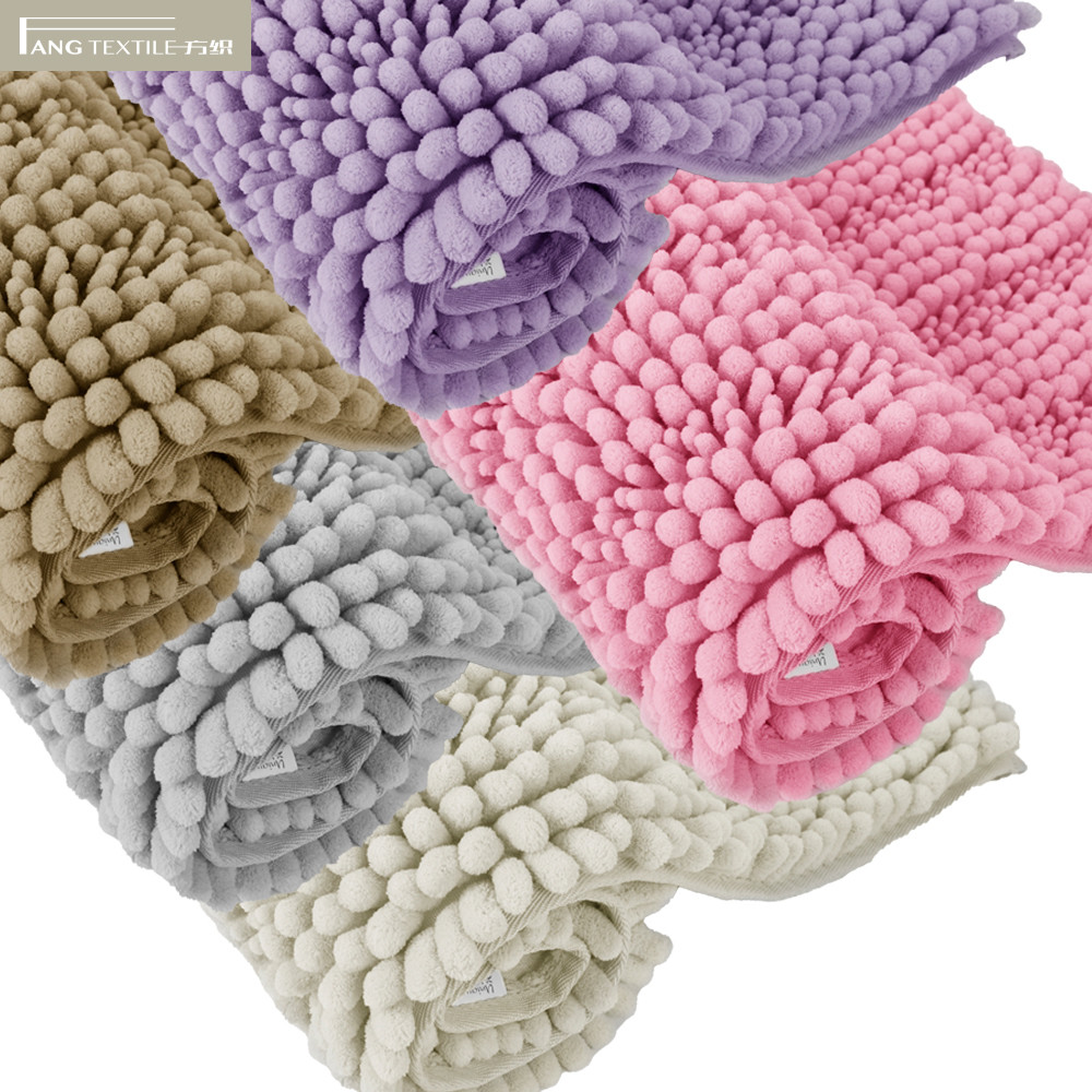 Beige SEBS Backing Slip Resistant Chenille Bathroom Mats Toilet Rug