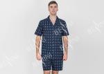 Navy Blue Mens Luxury Sleepwear Button Through Shirt And Short Pants Eco