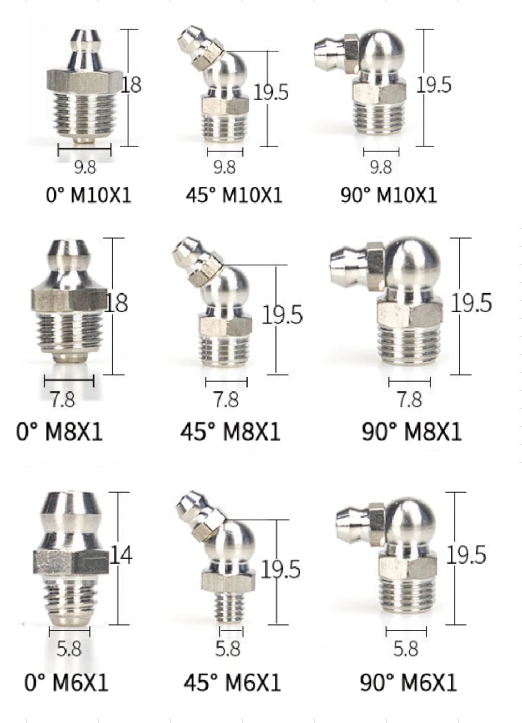 Female Connection 90 Degree Nipple Grease Fitting for White Grease Gun Nozzle and Customized Size Grease Hose