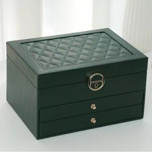 Quality Luxury Green Pu Square Jewelry Cases With Two Drawers For Jewelry Set Gift wholesale