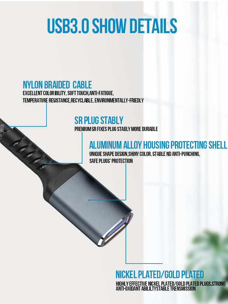 OEM ODM USB 3.0 6ft male female data cable For Playstation