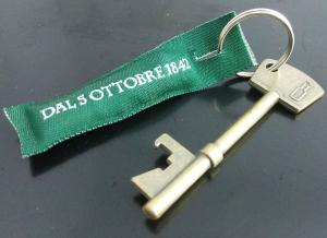 Quality bottle opener keyring with ribbon printed information wholesale