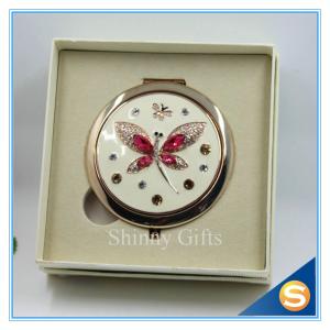 Quality Shinny Gifts Butterfly Design Rhinestone Pocket Mirror Metal Handbag Mirror wholesale
