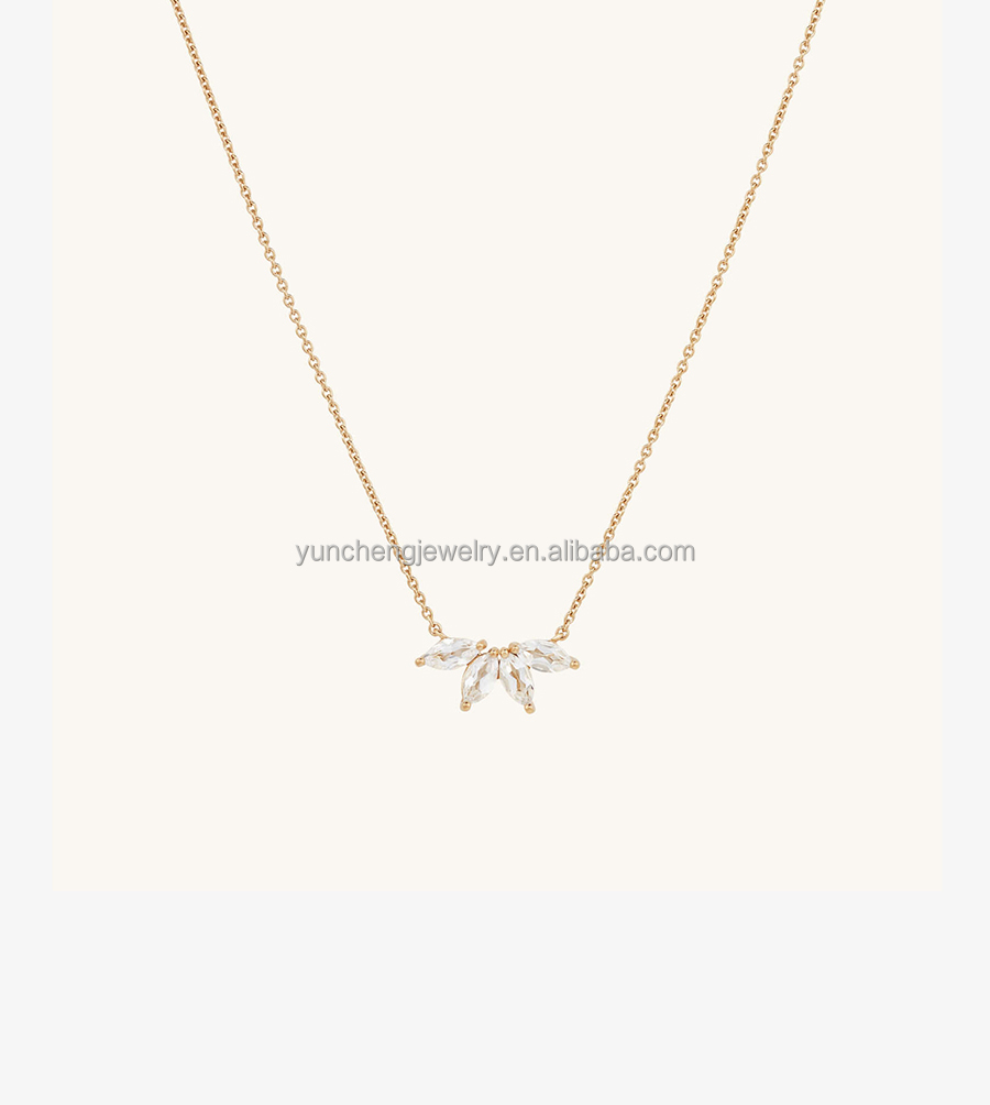 925 Silver 14K Plated Necklace 18" Marquise Topaz Pendant And White CZ Diamonds