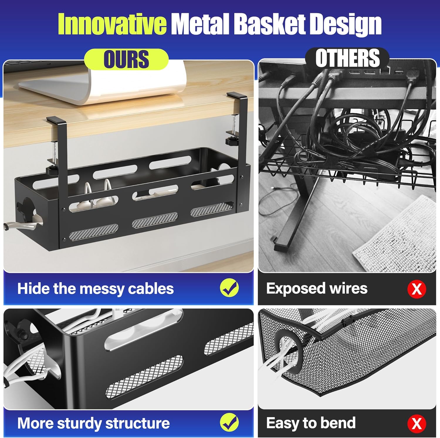 Metal Cable Management Box for Under Desk Cable Management 1mm Thickness Powder Coating