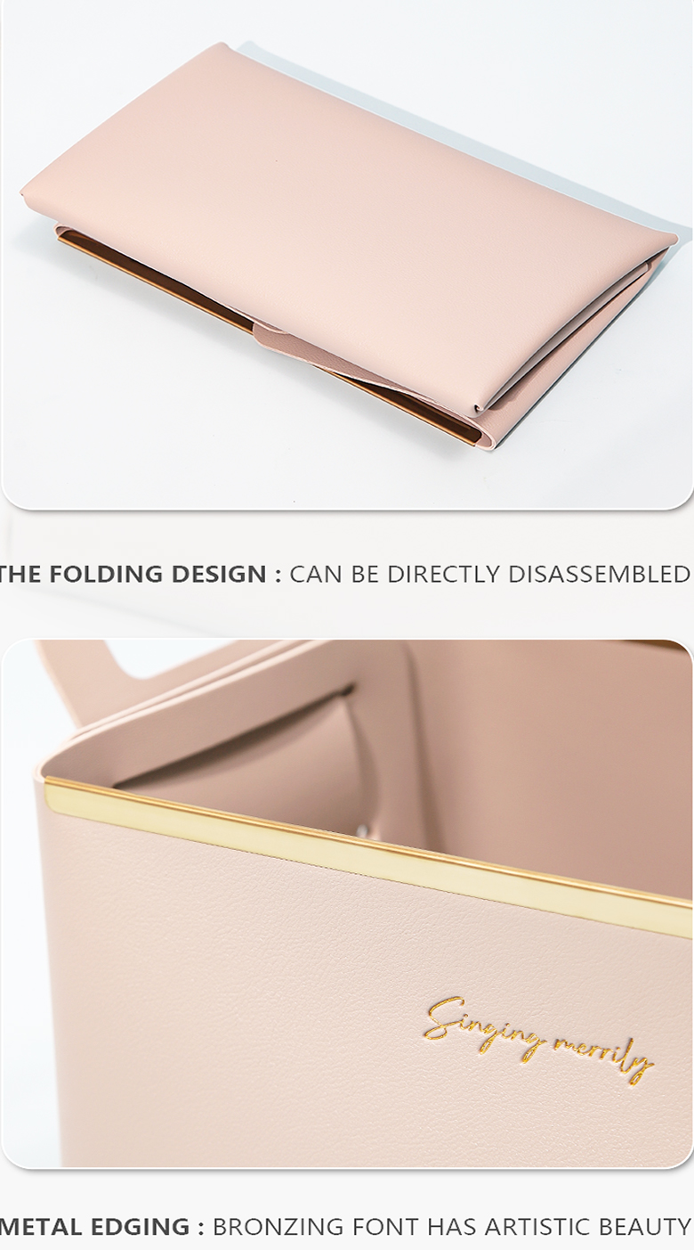 Convenience Stores Foldable Clothing Leather Basket Storage Box Desk Organizer with Handle