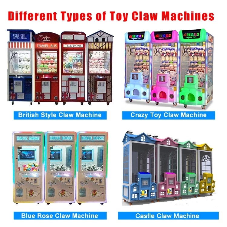 Crazy Toy 3 Colorful Arcade Crane Machine , Crane Claw Teddy Bear Stuffing Machine