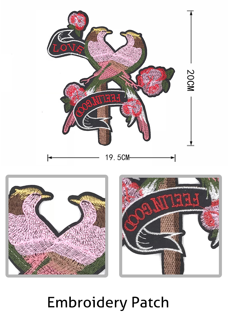 Colored Love Bird Embroidery Designs Patches 20*19.5cm Size For Apparel