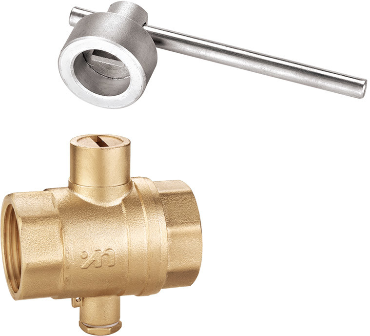 1402 Magnetic Lockable Brass Ball Valve DN20 DN25 DN32 DN40 DN50 with Straight Line Patterned Stemhead and Meter Outlet