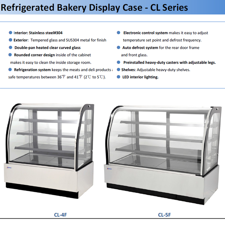 Rfrigrerated cake display fridge for bakery shop with CE/ETL