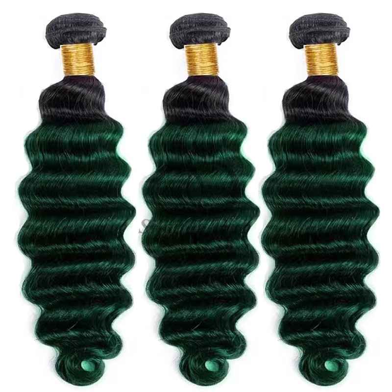 #T1B/Green Loose Deep Wave Remy Human Hair Bundles Sew In Weave Bundles Brazilian Bundle Deals