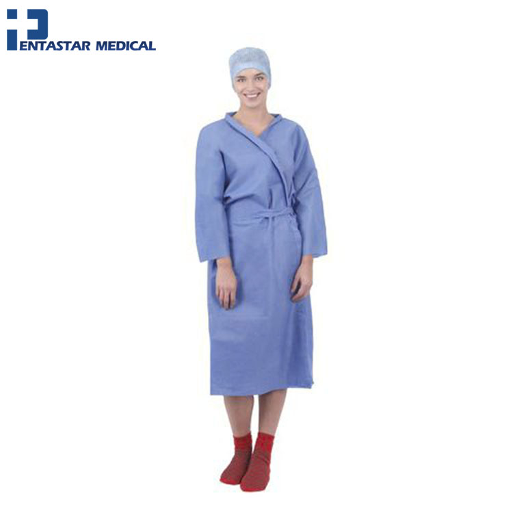 Material 18gsm to 60gsm Waterproof Non-woven SMS Patient Gown with Long Sleeve