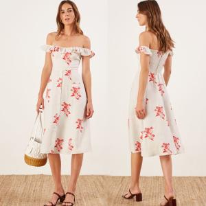 Quality New Design Floral Printing Ladies Fashion Linen Boho Ruffle Dress Women wholesale