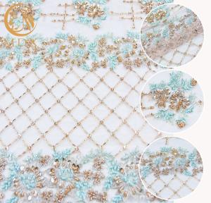 Quality Popular Sequin Lace Fabric 140cm Width Handmade Green Lace Material wholesale