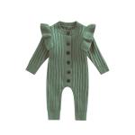 Infant Baby Hand Knit Frill Sleeve Footless Romper One Piece Button Down Cotton