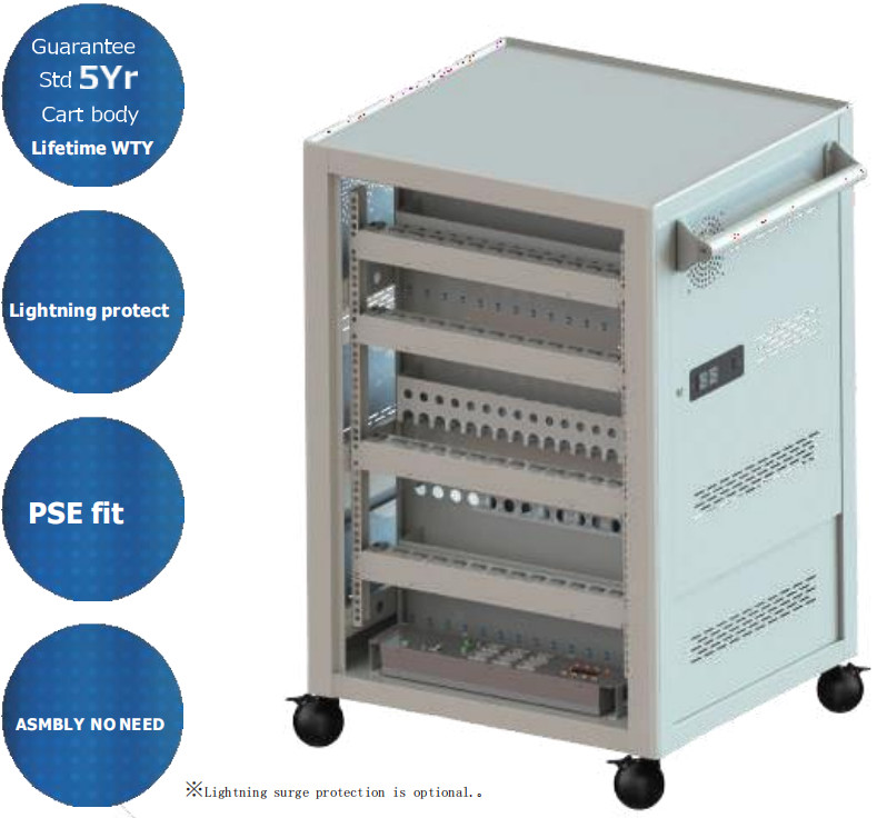 Charging Cart AC Charging DC Charging And USB Type A Type C Vault Storage IPad Charging Cabinet With Wheels Pushing Cart For Classroom