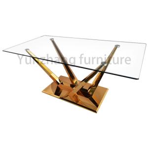 Quality Unique Clear Glass Dining Table Golden SS201 Base For Family Use wholesale