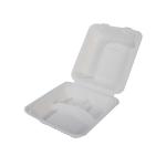 8 Inch Biodegradable Sugarcane Bagasse Clamshell 3 Compartment Disposable Lunch