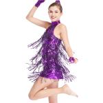 4 Colors Stunning Tap Costume Sequined-Fringes Mock Neck Dance Dress Performance