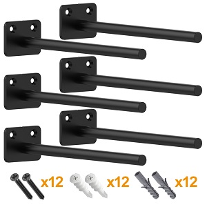 Black or White T-Shaped Steel Floating Shelf Brackets Ideal for Wall Mounted Furniture