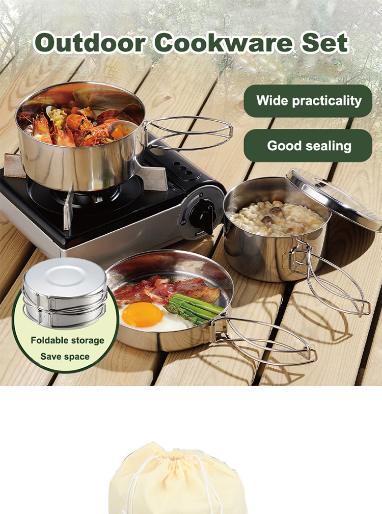 Camping 5pcs Outdoor Cookware Set Stainless Steel Picnic Cookware