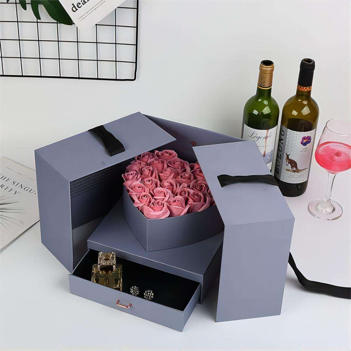 Wedding Party Industrial Square Candy Box with Handmade Double Door and Rotating Layers