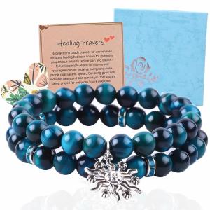 Quality Handmade Elastic Round Turquoise Blue Tiger'S Eye Stone Beaded Stretch Bracelet wholesale