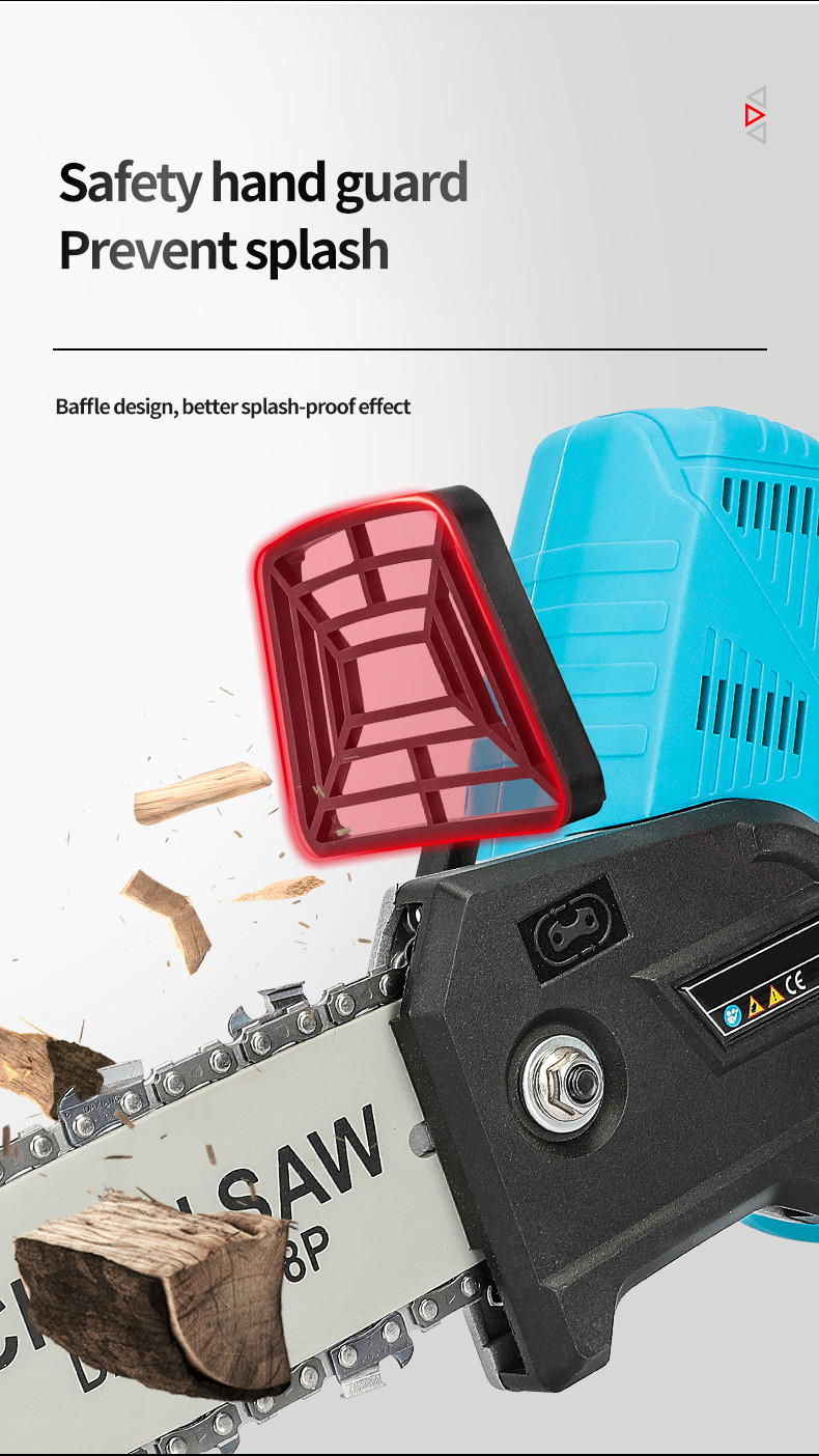 8 Inch Electric Saw Chainsaw 400W Rechargeable Brushless Motor Woodworking Cutter Garden Tool For Makita 21V Battery
