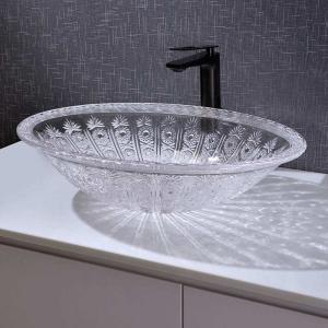 Quality Oval Shape Wash Basin Bowl Counter Top Crystal Clear Vanity 530mm Length wholesale