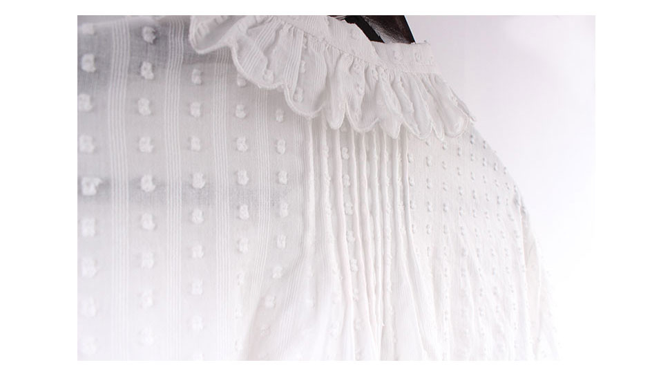 Voile Jacquard Ladies Breathable White Shirt Blouse With Scalloped Edges