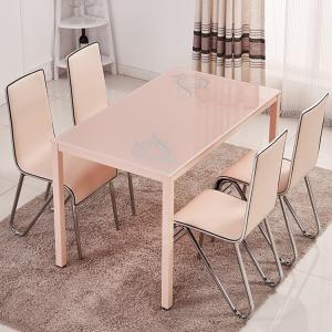Quality Rectangular Glass Top Dining Room Table , Tempered Glass Top Dinette Sets pink color wholesale