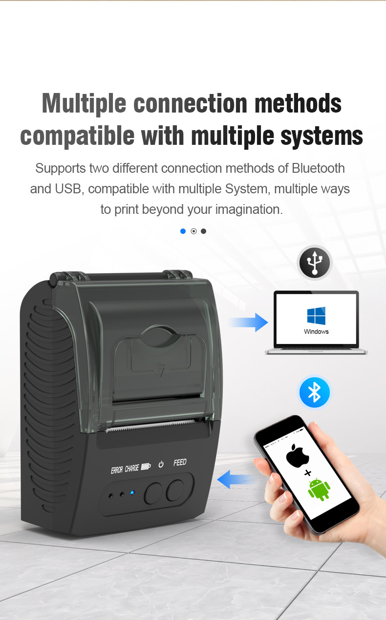 Portable Thermal 58mm Receipt Printer Android IOS Bluetooth POS