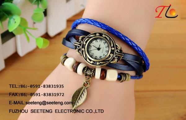 Fashion Vintage watches ladies watches with colorful beads bracelet and leather