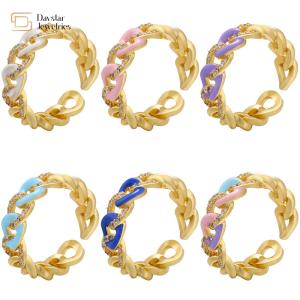 Quality Cuban Link Chain Enamel Diamond Rings 18K Gold Plated Jewelry wholesale