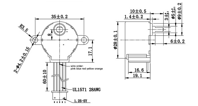 DC Gear Micro High Torque Stepper Motor 3.7V 28mm 5 Line 4 Phase
