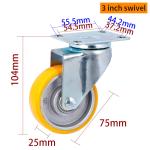 Yellow TPU Tread Light Duty Casters 3 Inch Swivel Plate Casters